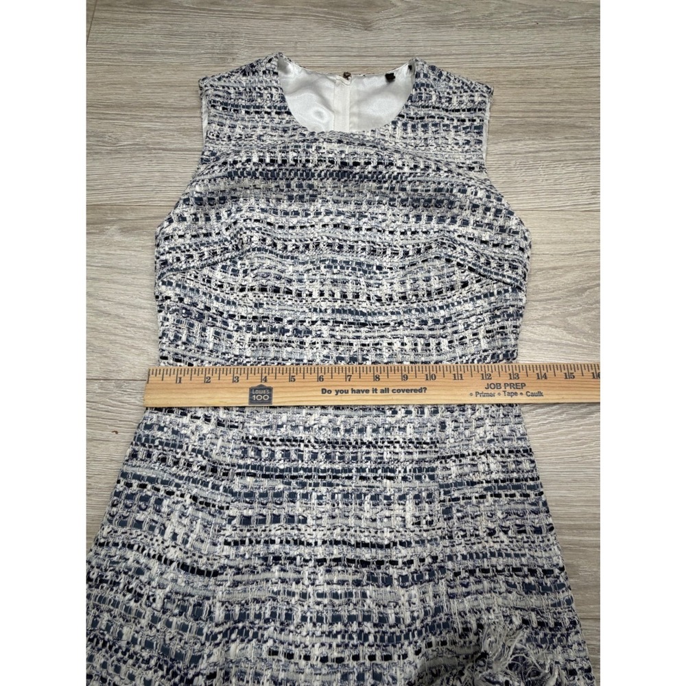 Kobi Halperin Blue White Tweed Sleeveless Flounce Fringe Hem Dress Size 0 - Picture 5 of 8